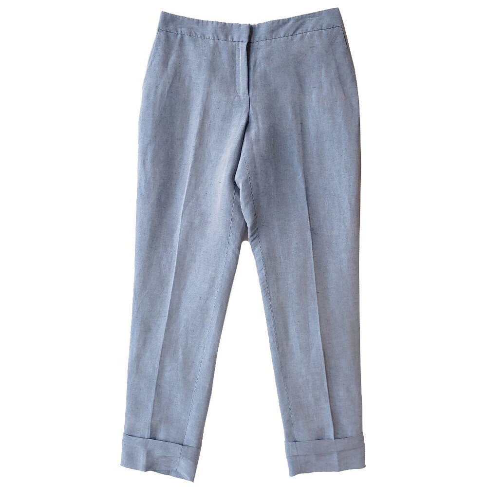 Worth Linen Pants Silk Vintage 80s Pastel Blue Luxury Taper Leg Office Trouser